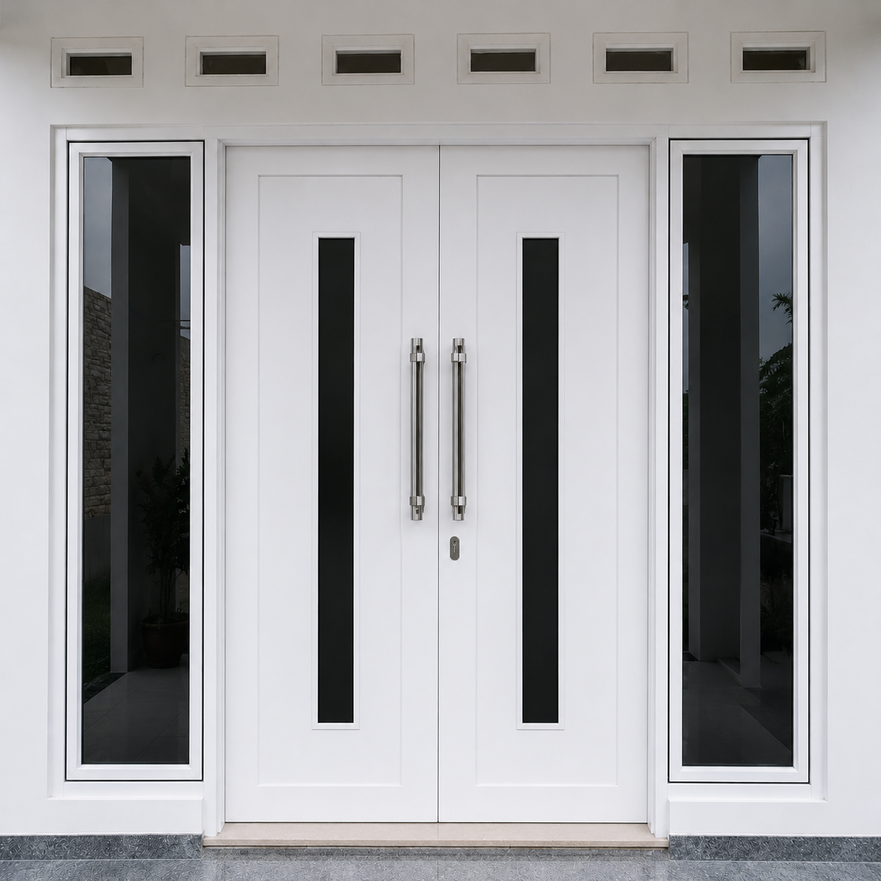Pintu Utama Ayun Ganda dengan Kaca Samping